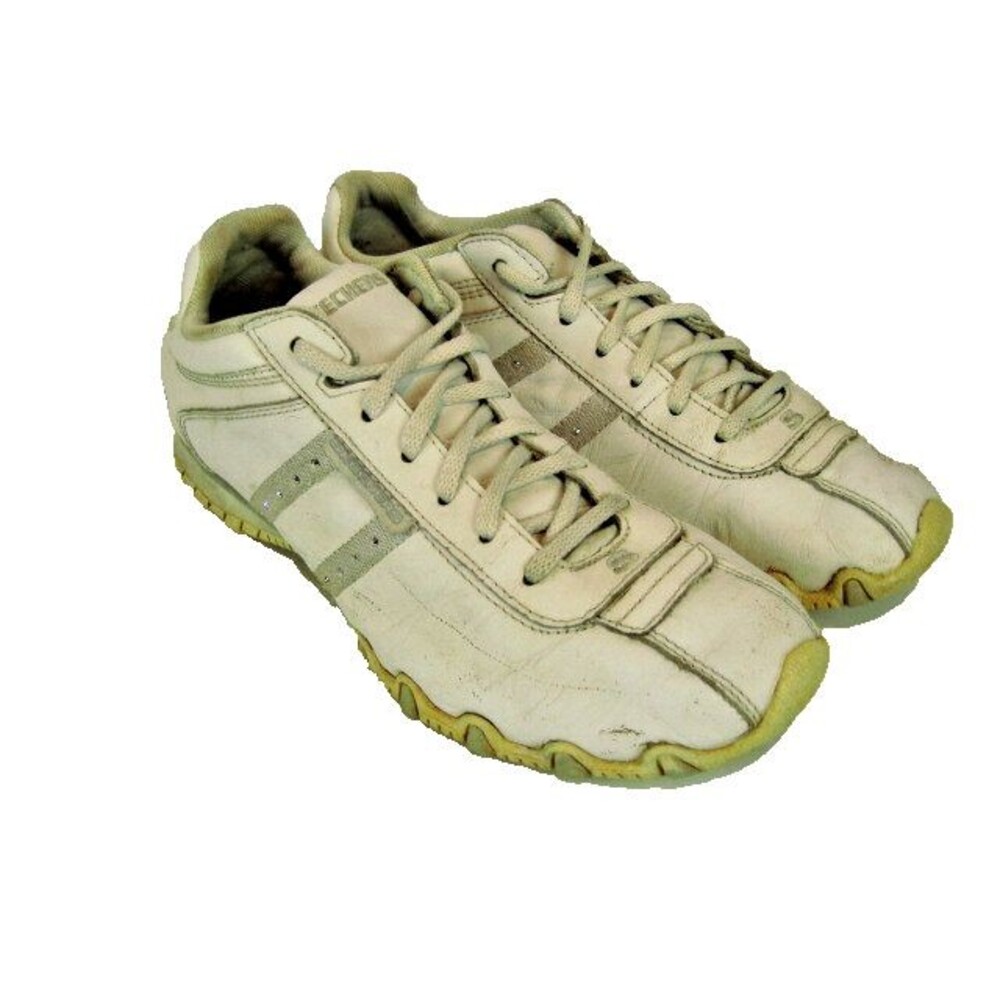 Womens Skeechers White Leather w "Bling" Walking Athletic Sneakers Shoes sz 7.5